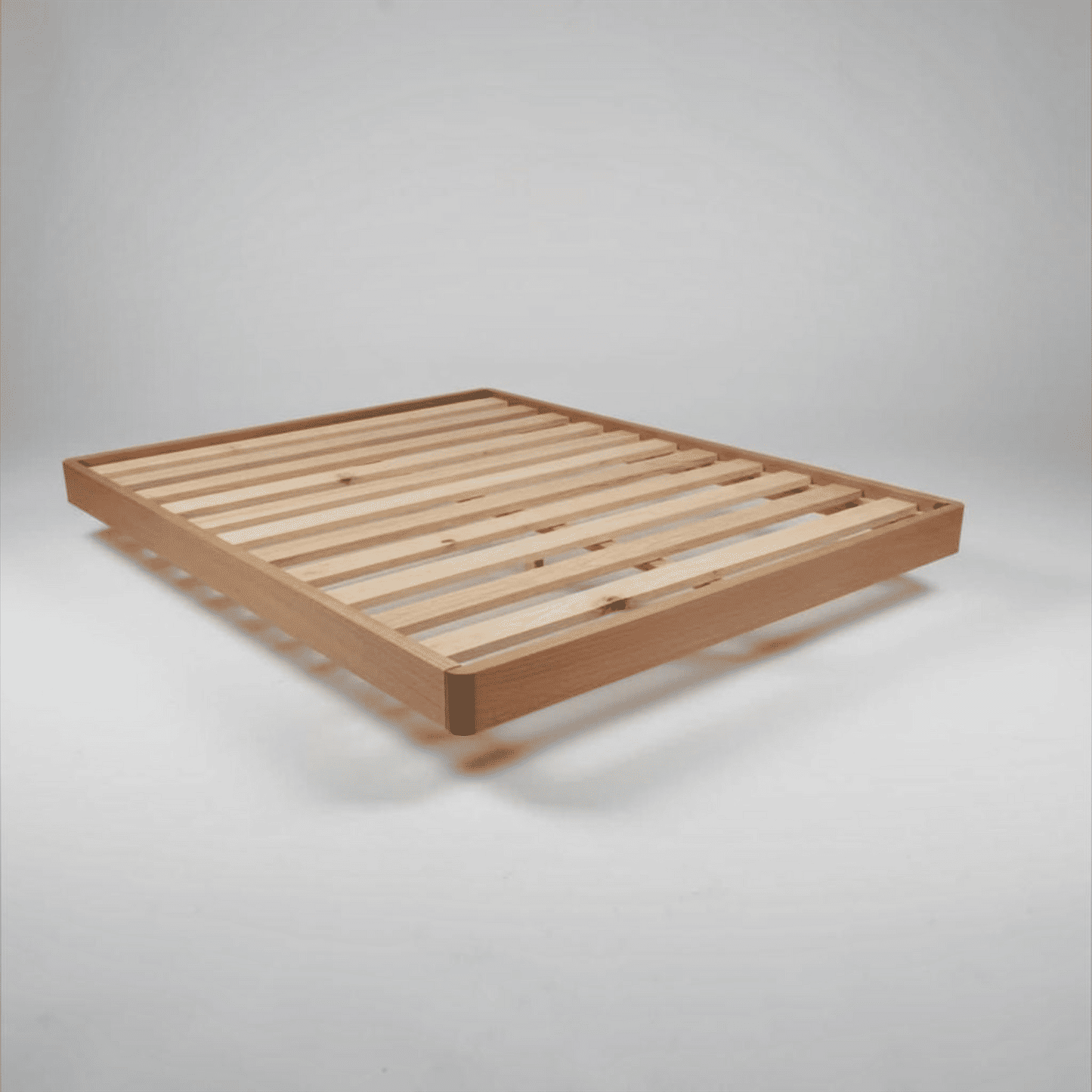 Malanya Solid Vic Ash Queen Bed with Curved Edges & Floating Legs & Sleeprite Ortho Posture Queen Mattress — Floor Stock, Available Now