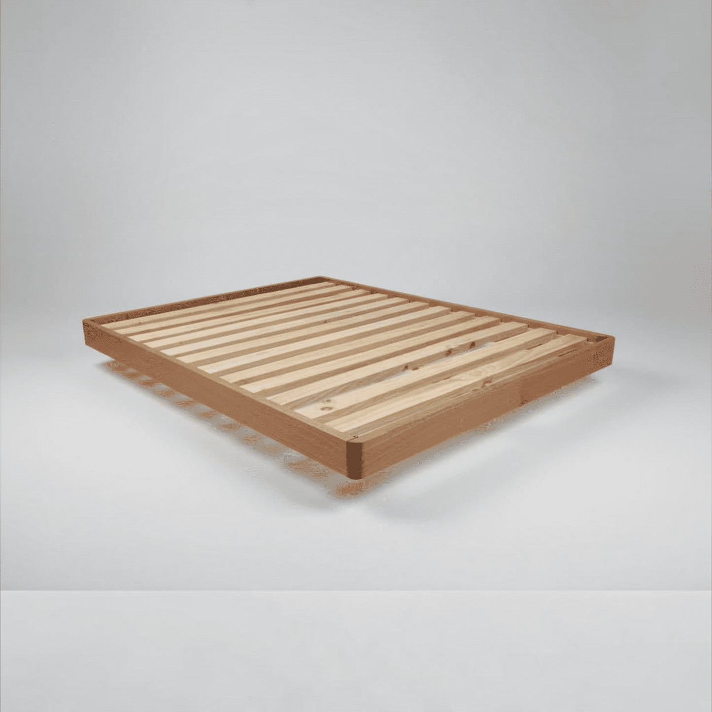 Malanya Solid Vic Ash Queen Bed with Curved Edges & Floating Legs & Sleeprite Ortho Posture Queen Mattress — Floor Stock, Available Now