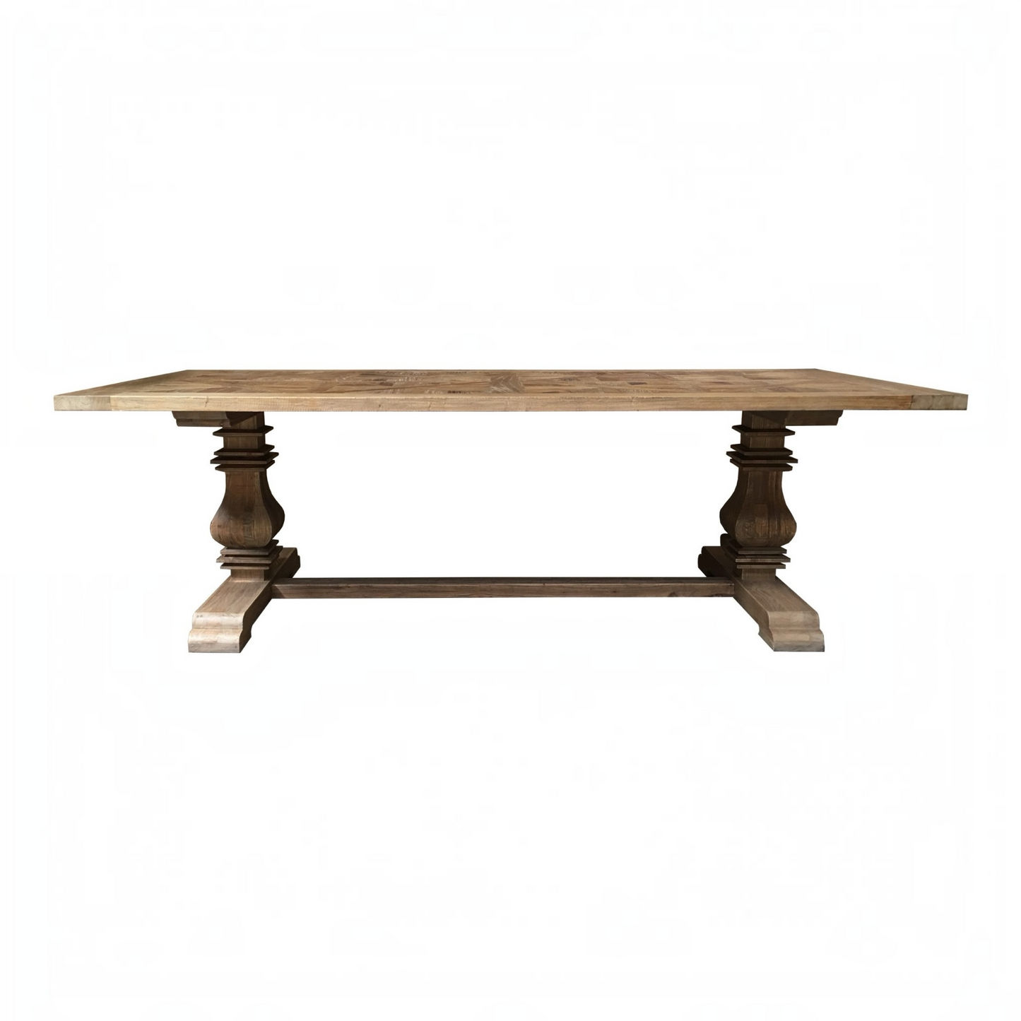 Tremayne Recycled Elm Rustic Pedestal Leg Dining Table with Parquetry Pattern 200cm