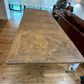 Harlow Parquet Reclaimed Elm Double Extension Dining Table with Pedestal Base