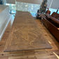 Harlow Parquet Reclaimed Elm Double Extension Dining Table with Pedestal Base