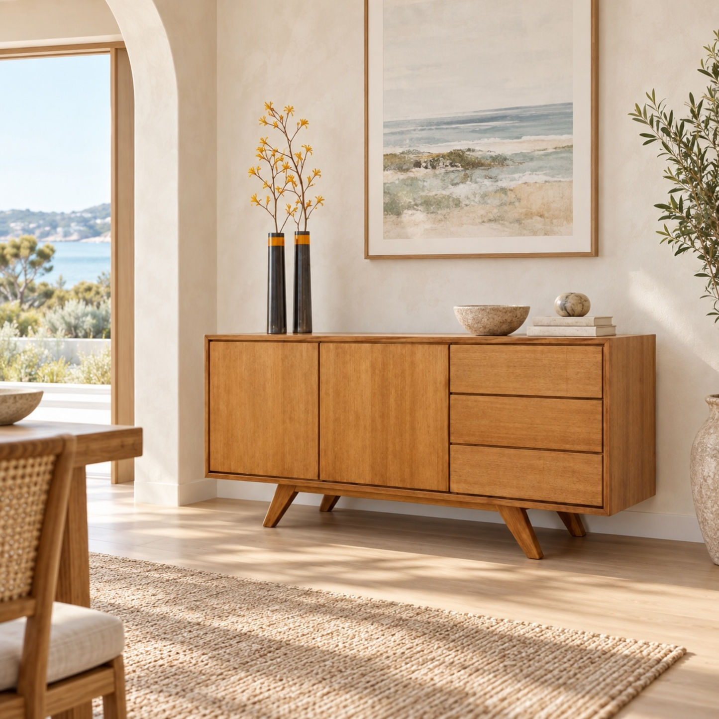 Daria Retro 2-Door 3-Drawer Buffet / Sideboard in Solid Tassie Oak — Australian Made to Order