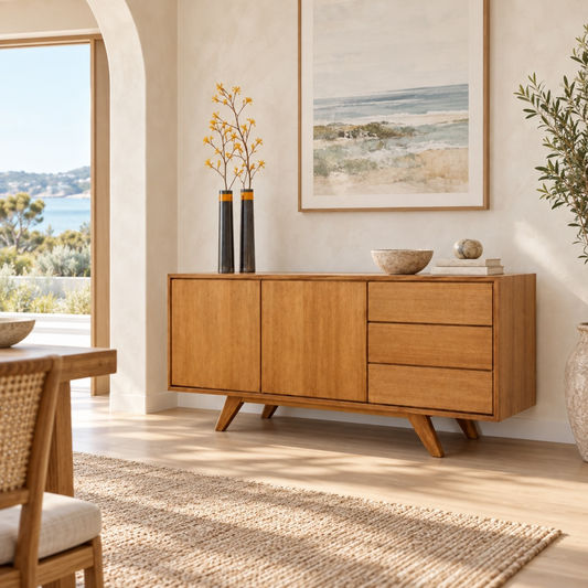 Daria Retro 2-Door 3-Drawer Buffet / Sideboard in Solid Tassie Oak — Australian Made to Order