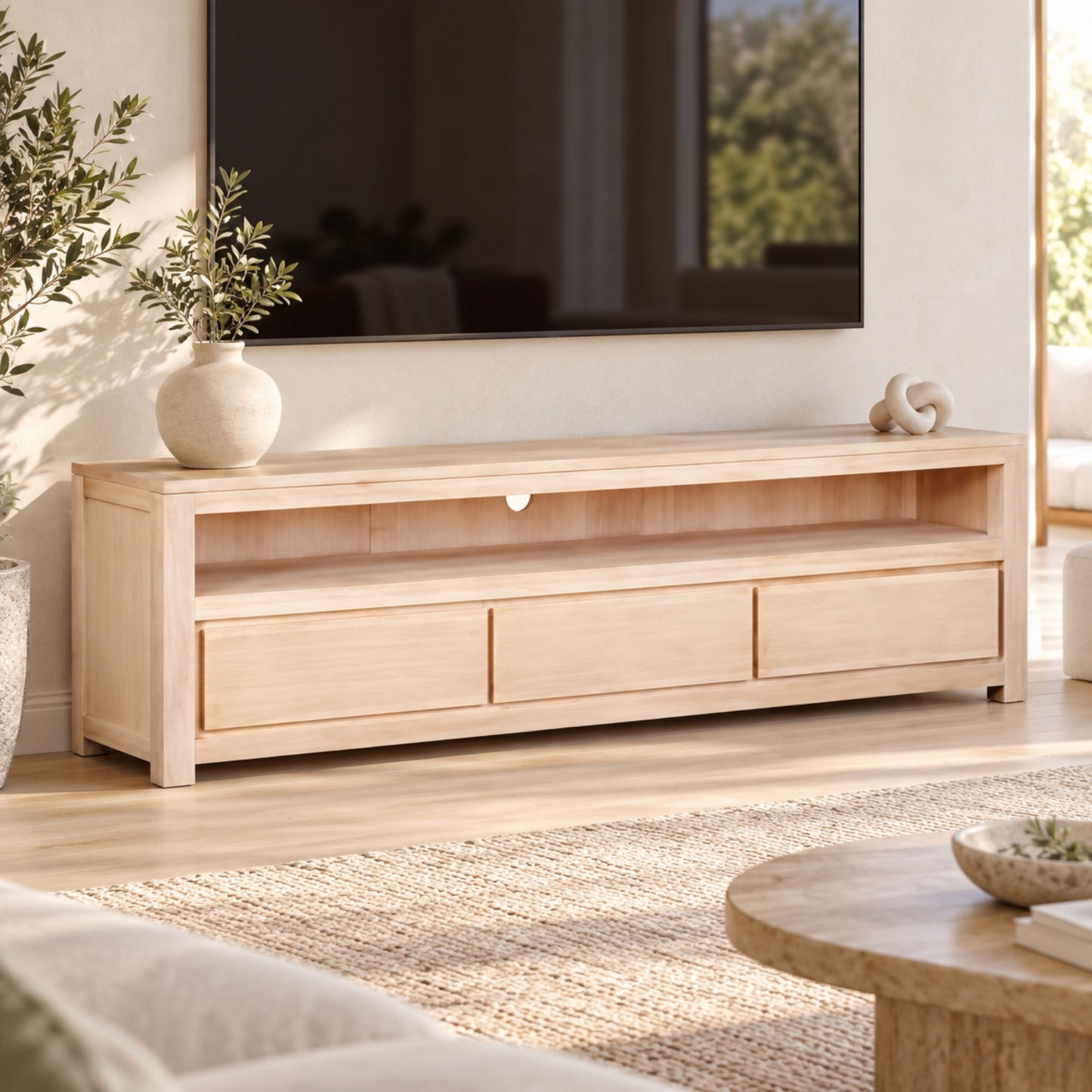 Tanaka Solid Mahogany 3-Drawer TV Unit 190cm