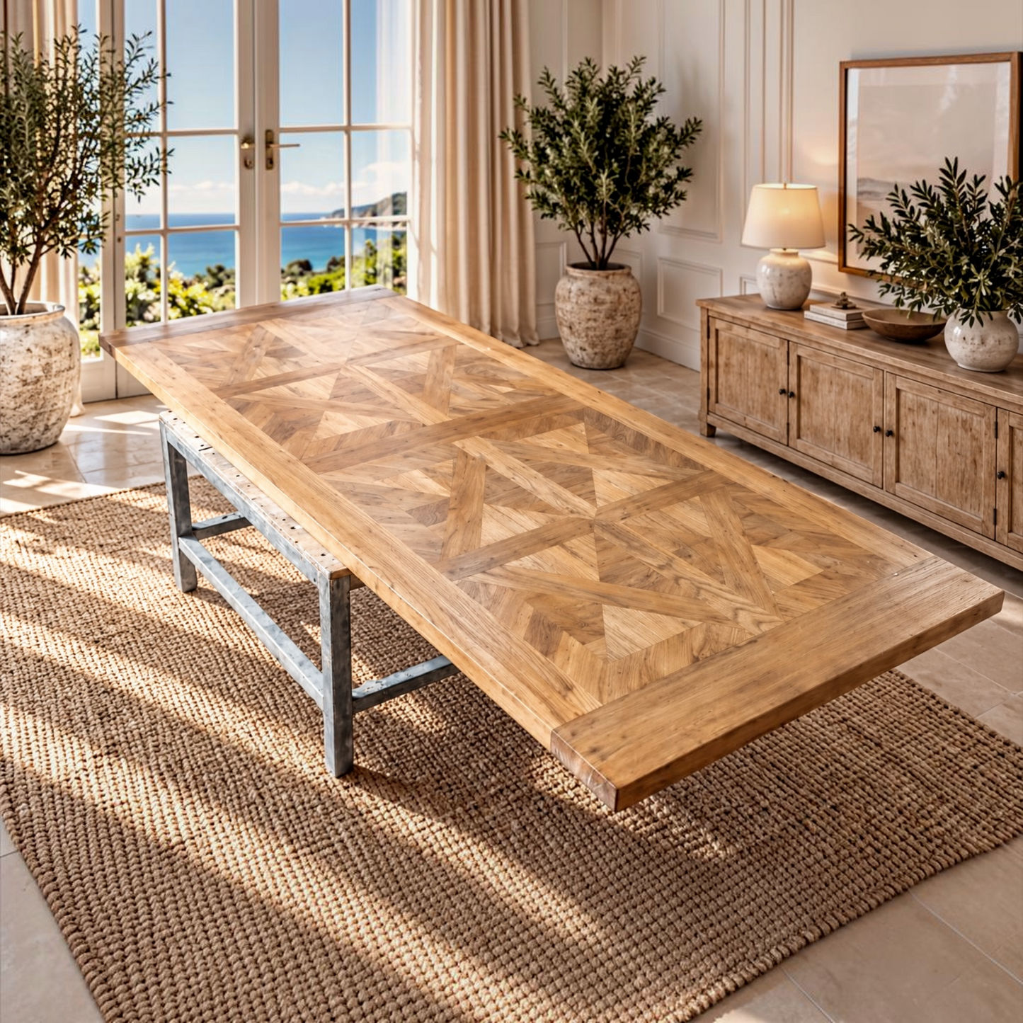 Kensit Hamptons Recycled Elm Parquetry Dining Table