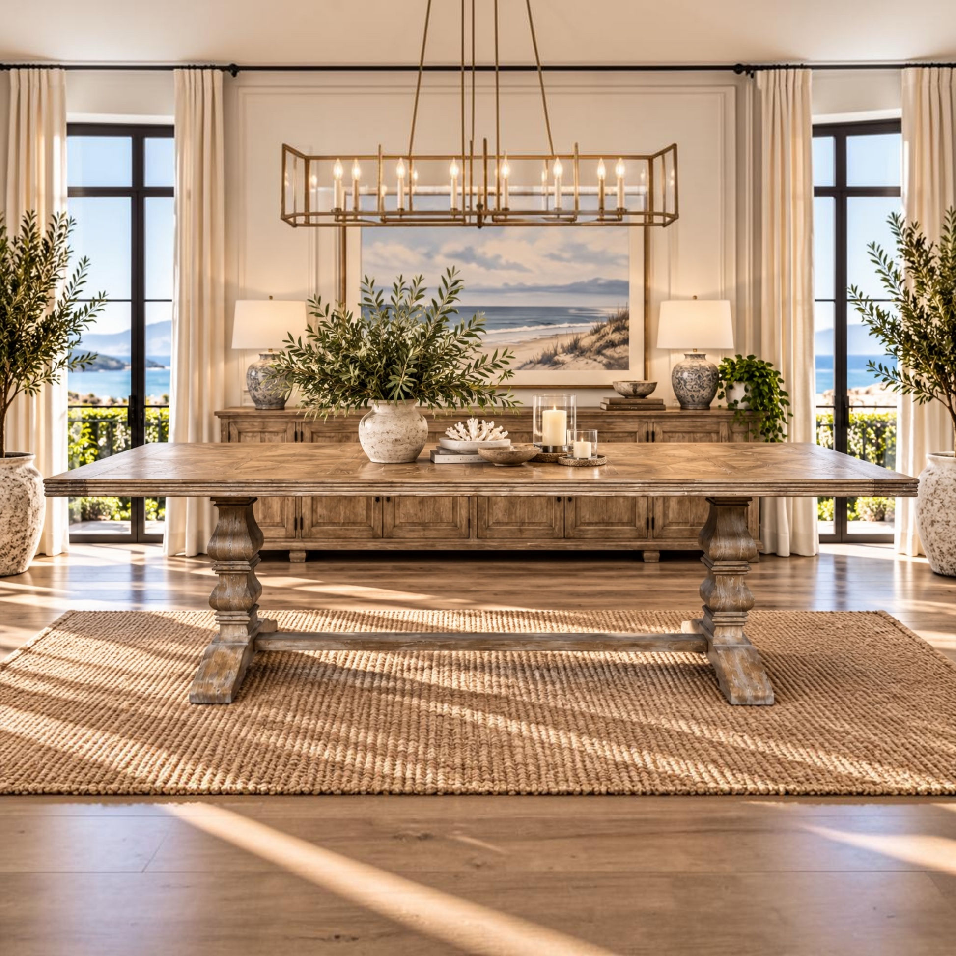 Kensit Hamptons Recycled Elm Parquetry Dining Table