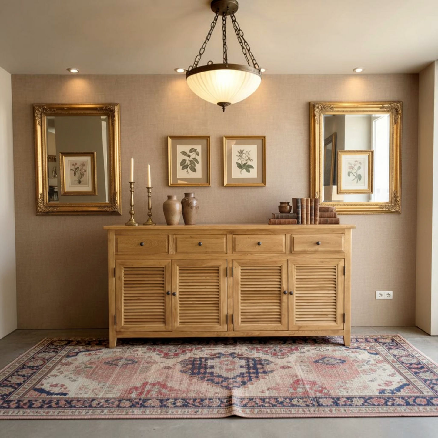 Palm Beach Louvre Style 4-Door 4-Drawer Buffet / Sideboard in Solid Oak