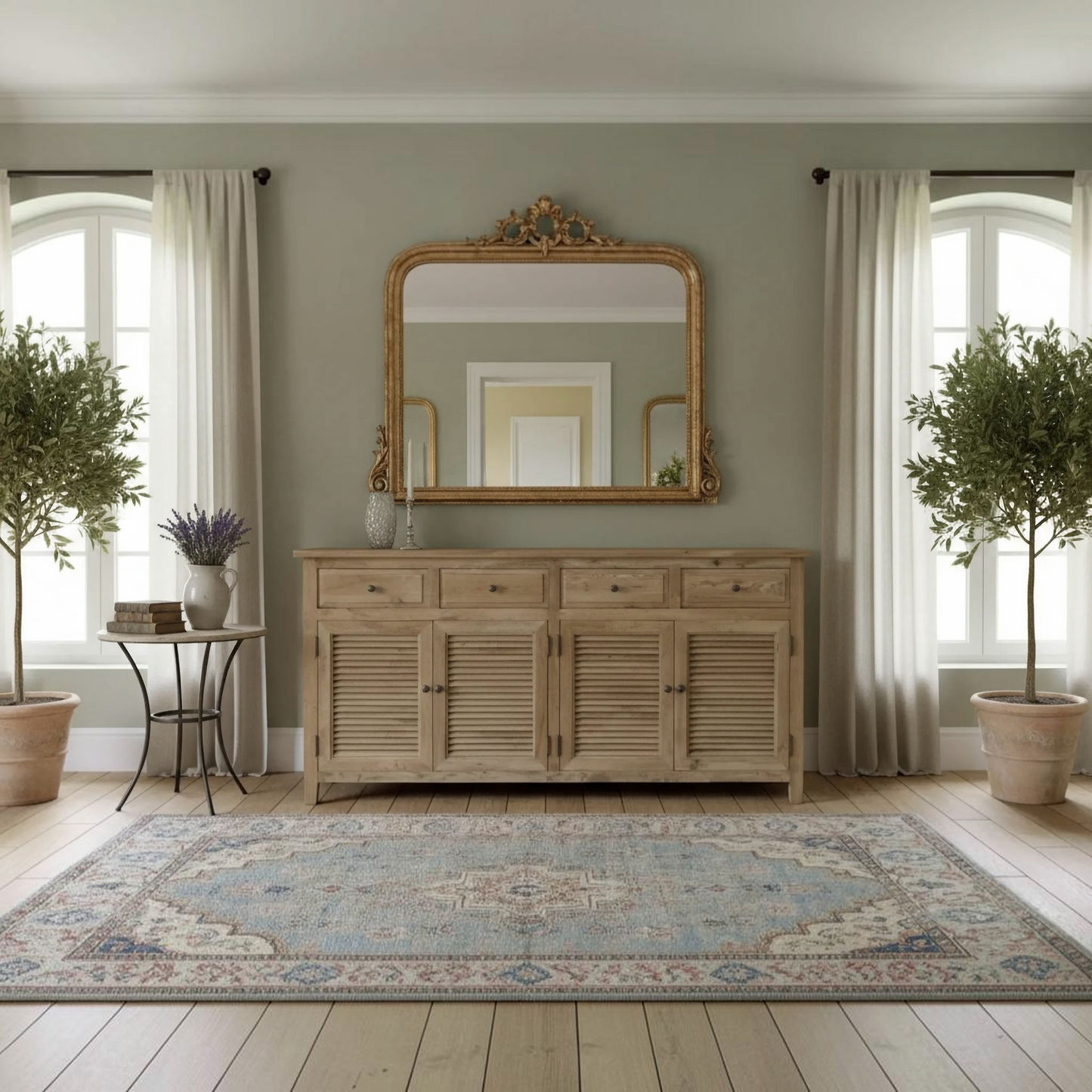 Palm Beach Louvre Style 4-Door 4-Drawer Buffet / Sideboard in Solid Oak