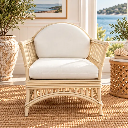 Denize Hamptons Rattan Armchair in Natural & White