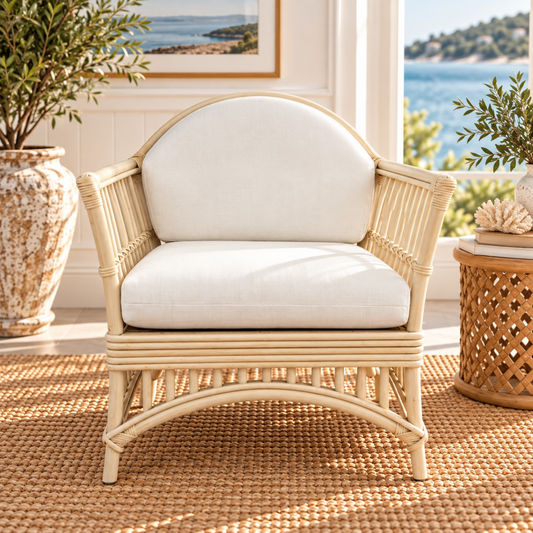 Denize Hamptons Rattan Armchair in Natural & White