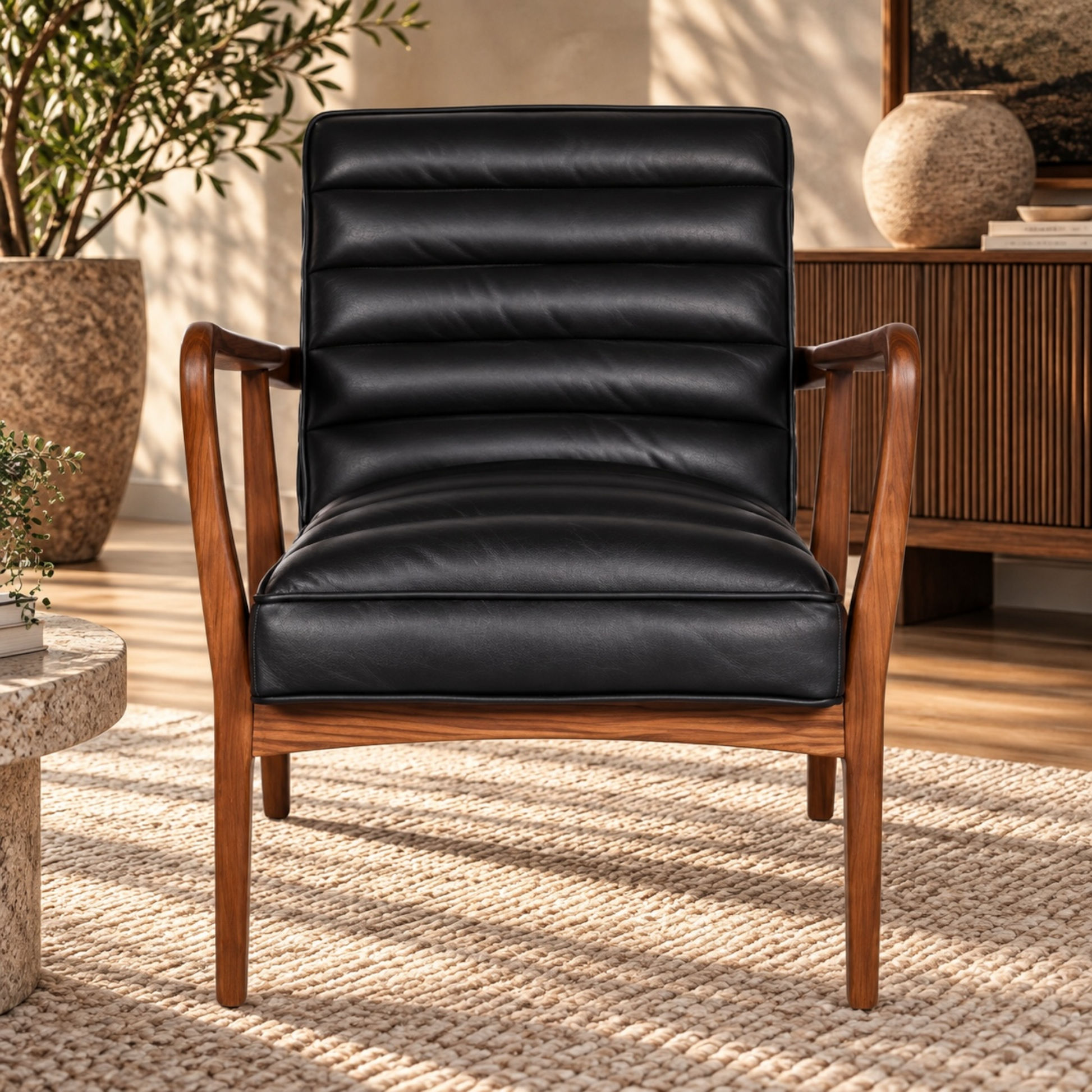 Anders Top Grain Leather Armchair in Distressed Espresso - Chocolate Wood