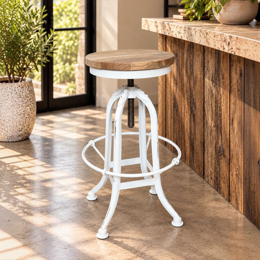 Conrad Recycled Elm & Iron Adjustable Swivel Bar Stool
