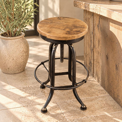Conrad Recycled Elm & Iron Adjustable Swivel Bar Stool