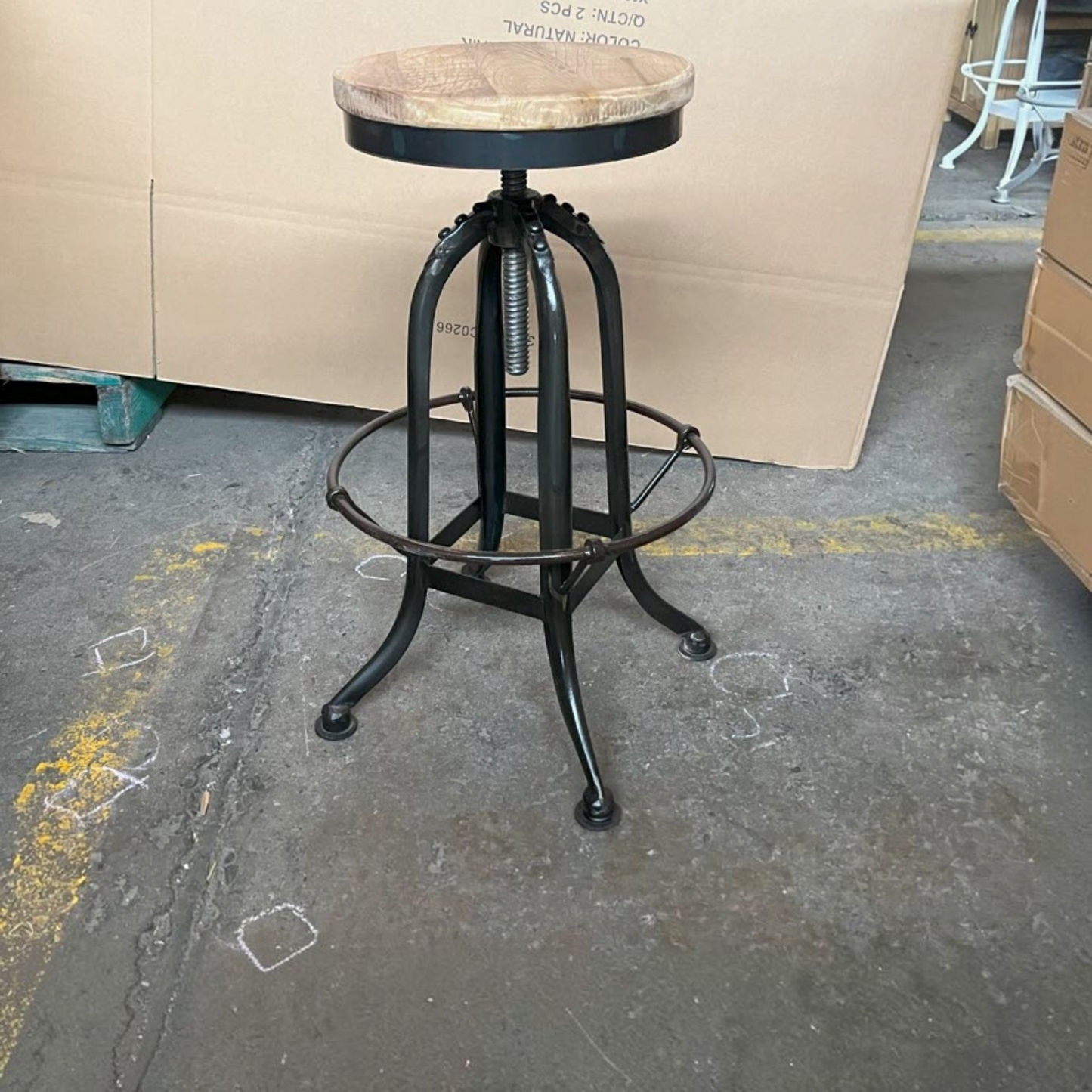 Conrad Recycled Elm & Iron Adjustable Swivel Bar Stool