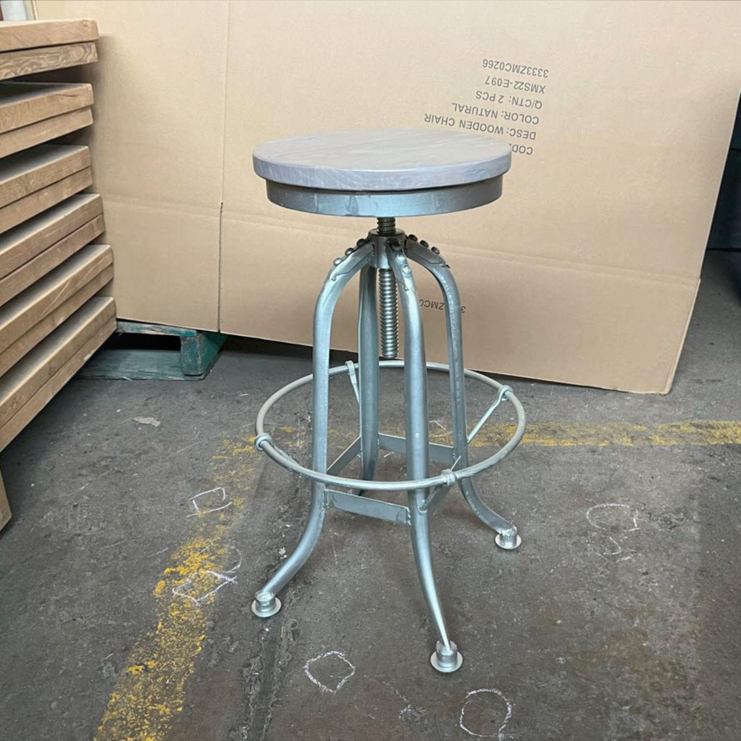 Conrad Recycled Elm & Iron Adjustable Swivel Bar Stool