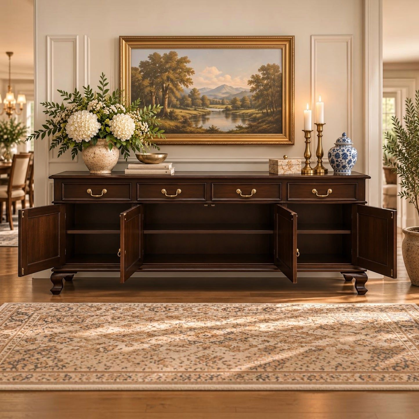 Stewart Queen Ann Style Solid Mahogany 4-Door 4-Drawer Buffet / Sideboard 200cm