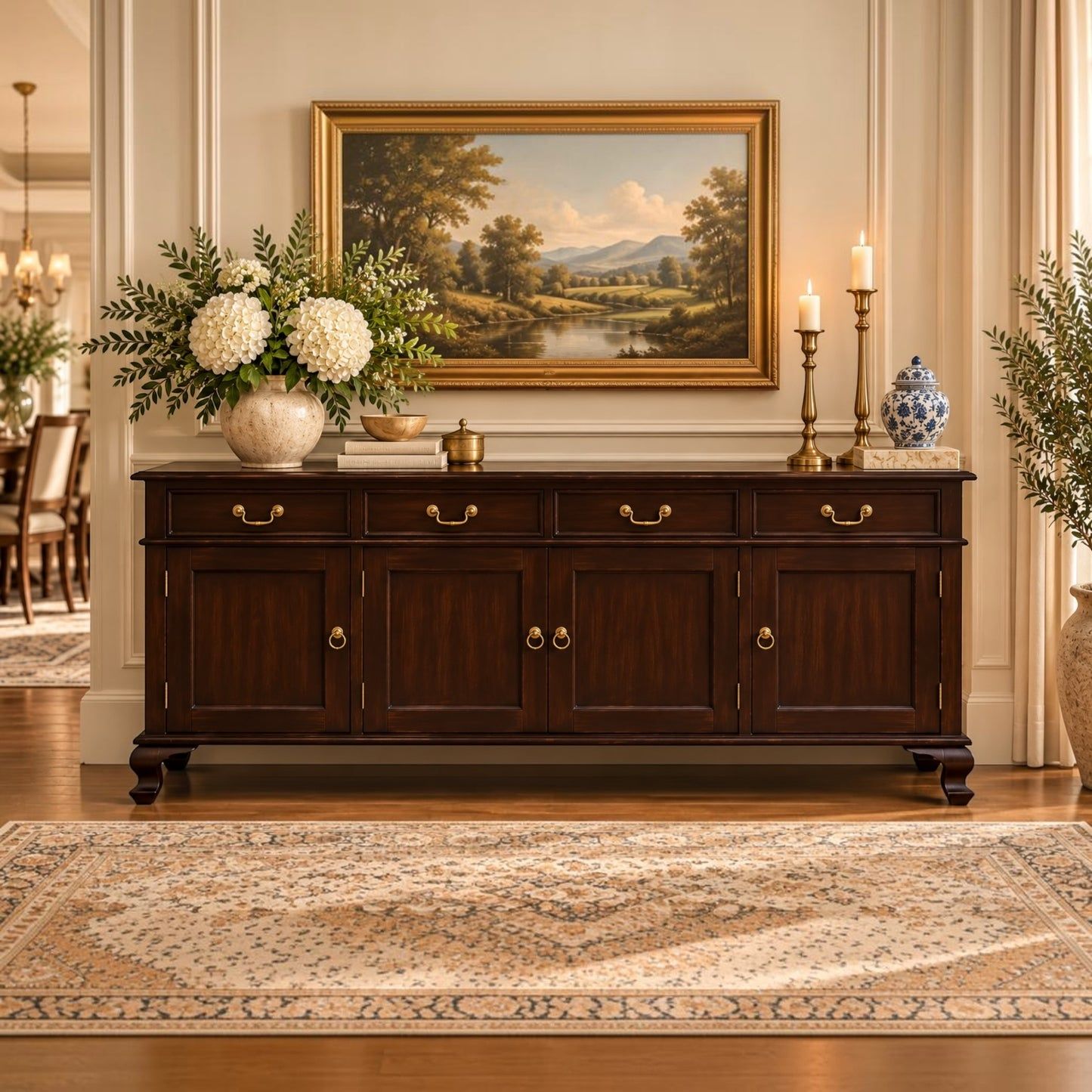 Stewart Queen Ann Style Solid Mahogany 4-Door 4-Drawer Buffet / Sideboard 200cm