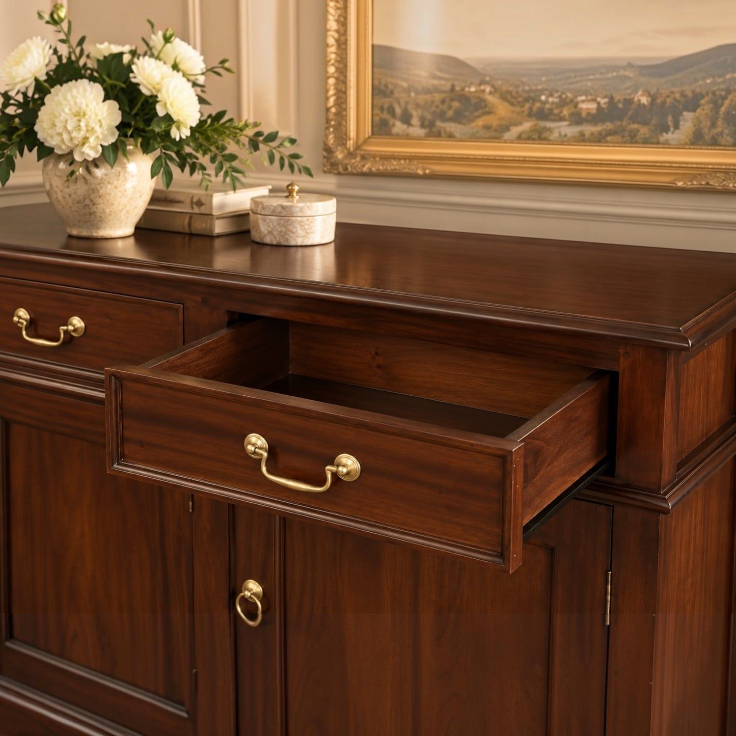 Stewart Queen Ann Style Solid Mahogany 4-Door 4-Drawer Buffet / Sideboard 200cm