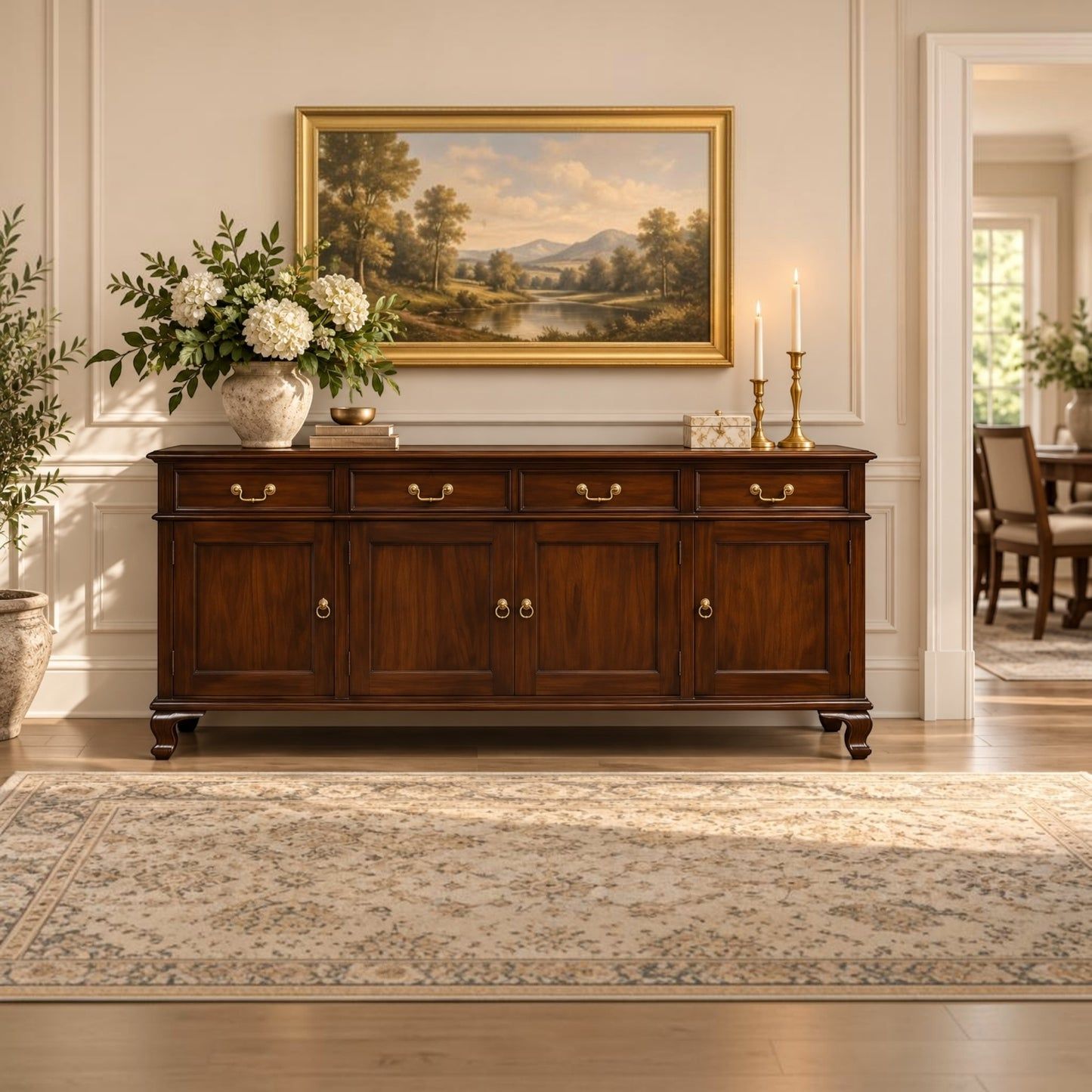 Stewart Queen Ann Style Solid Mahogany 4-Door 4-Drawer Buffet / Sideboard 200cm