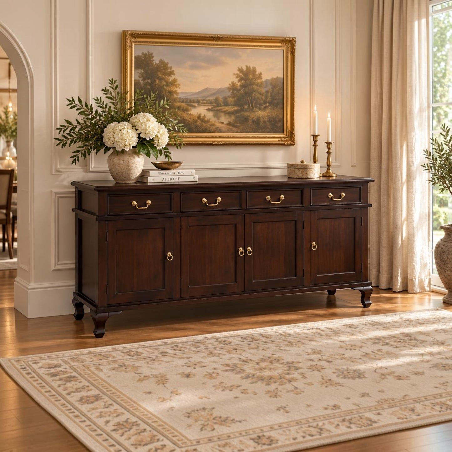 Stewart Queen Ann Style Solid Mahogany 4-Door 4-Drawer Buffet / Sideboard 200cm