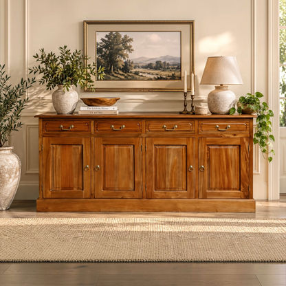 Tasmania Solid Mahogany 4 Door 4 Drawer Buffet / Sideboard in Light Pecan - Chocolate Wood