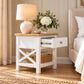 Christa Hampton Solid Acacia 1-Drawer Bedside Table in Light Oak & White