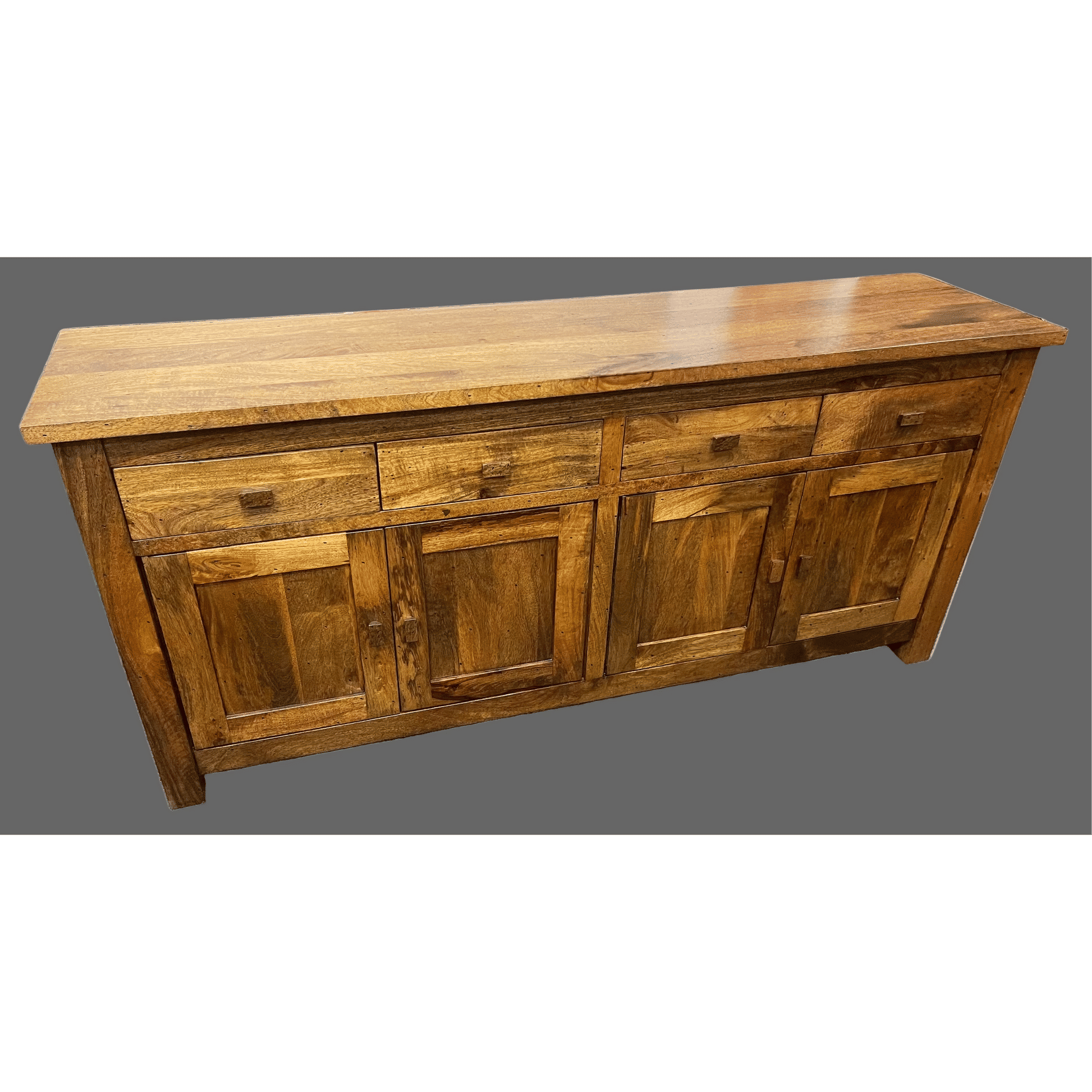 Solid Benato Indian Rosewood buffet with four doors and four drawers, showcasing a polished wooden finish and elegant craftsmanship.