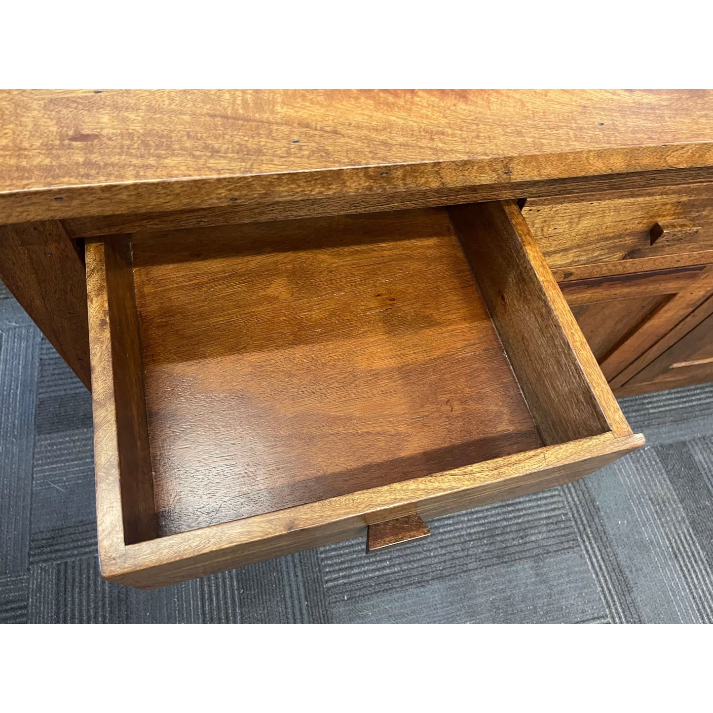 Solid Benato Indian Rosewood buffet with four doors and four drawers, showcasing polished wood finish and elegant craftsmanship.