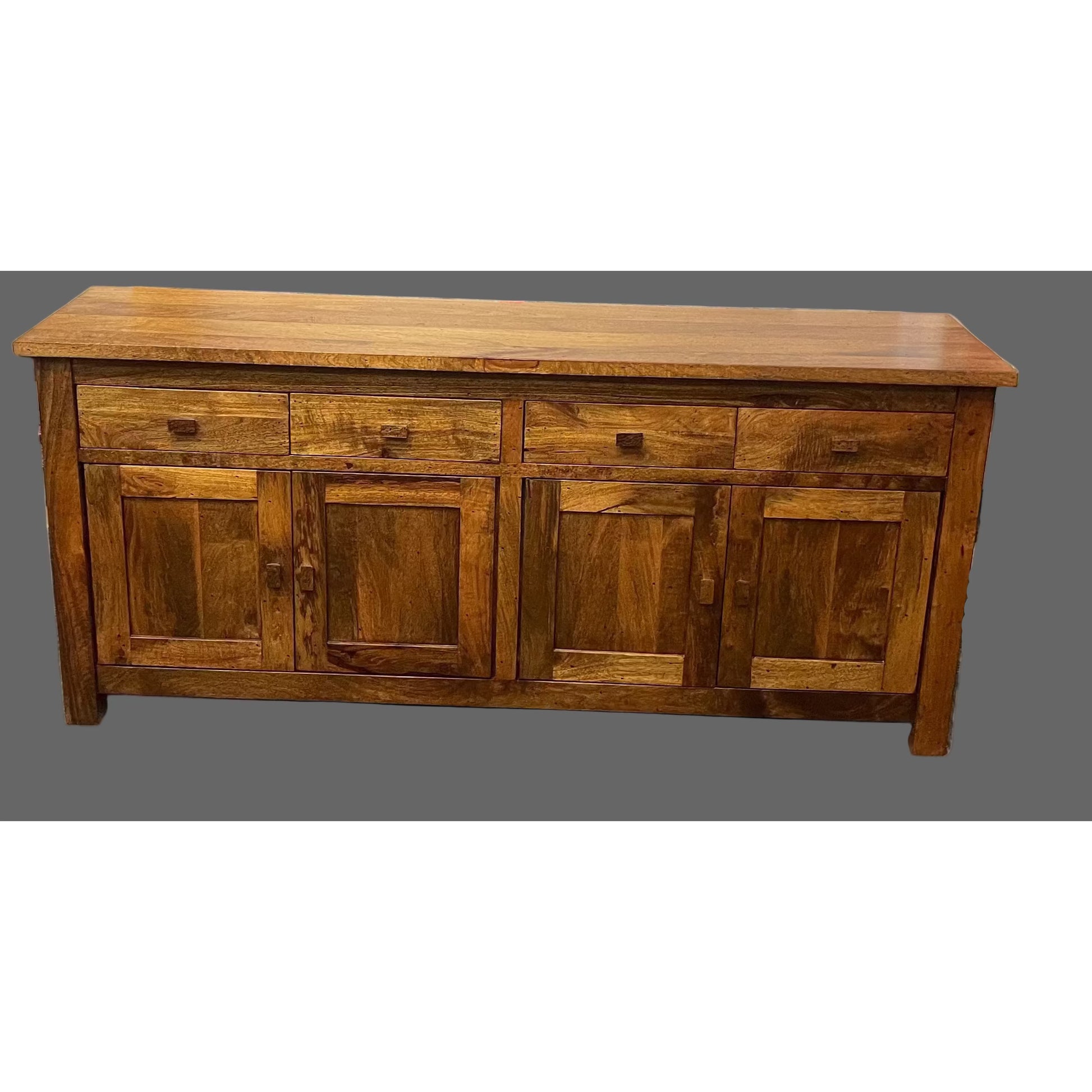 Solid Benato Indian rosewood buffet with four doors and four drawers, showcasing rich wood grain and elegant craftsmanship.
