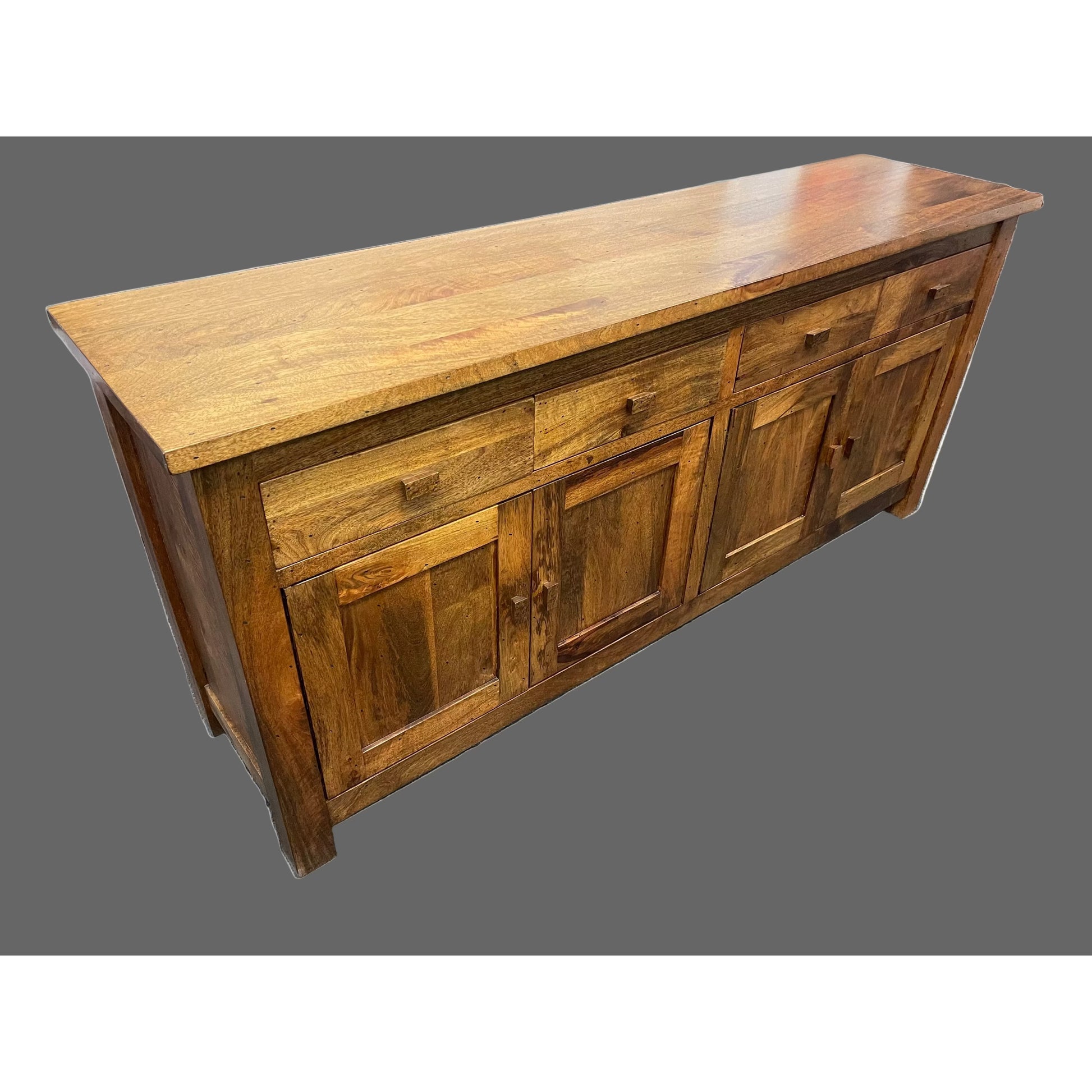 Solid Benato Indian Rosewood buffet with four doors and four drawers, showcasing polished wood finish and elegant craftsmanship.