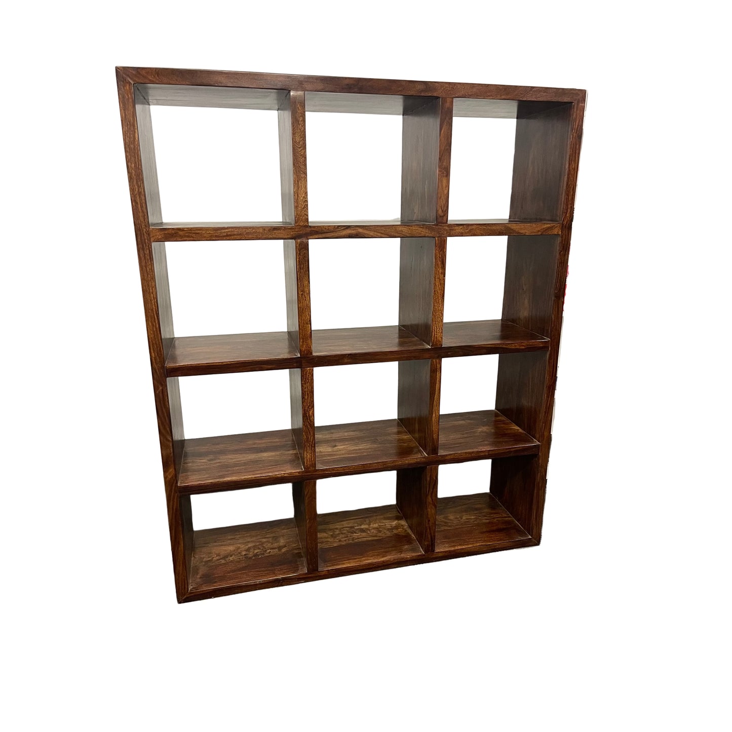 Solid Benato Indian Rosewood 12-cube display unit by MyChocolateWood, showcasing a sleek wooden storage solution with multiple compartments.