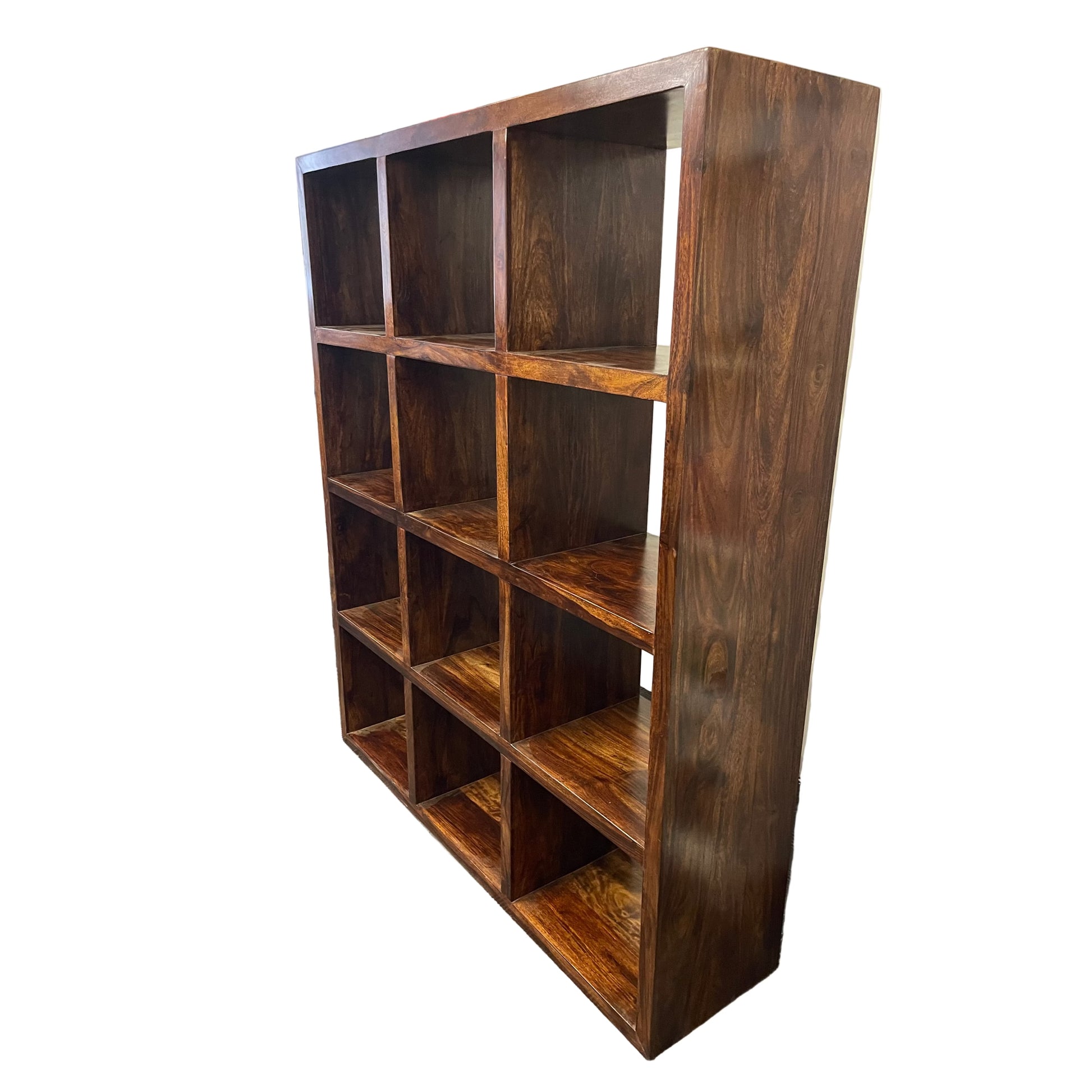 Solid Benato Indian Rosewood 12-cube display unit by MyChocolateWood, showcasing a sleek, polished wooden storage piece on a clean background.