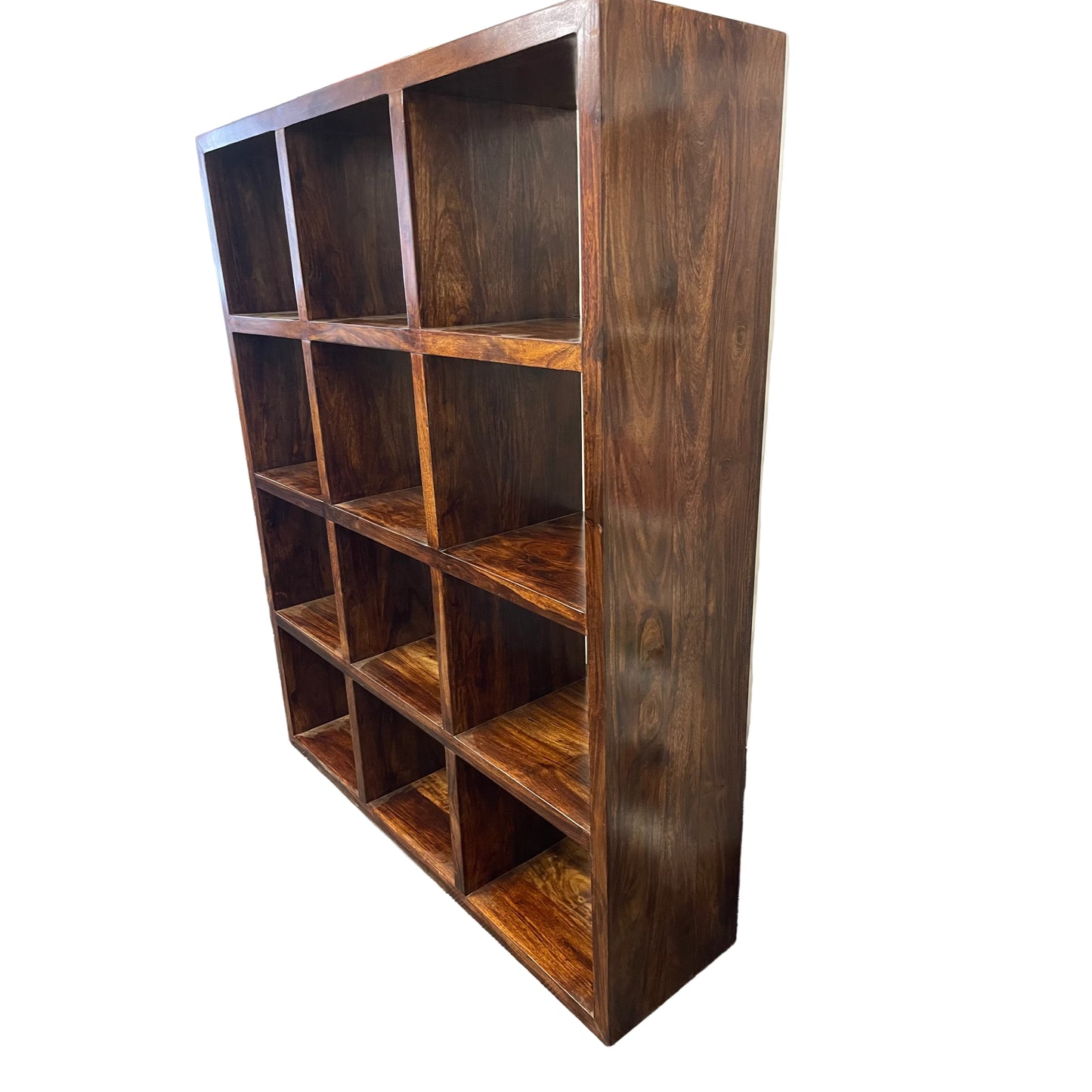 Solid Benato Indian Rosewood 12-cube display unit from MyChocolateWood, showcasing a stylish, natural wood storage solution.