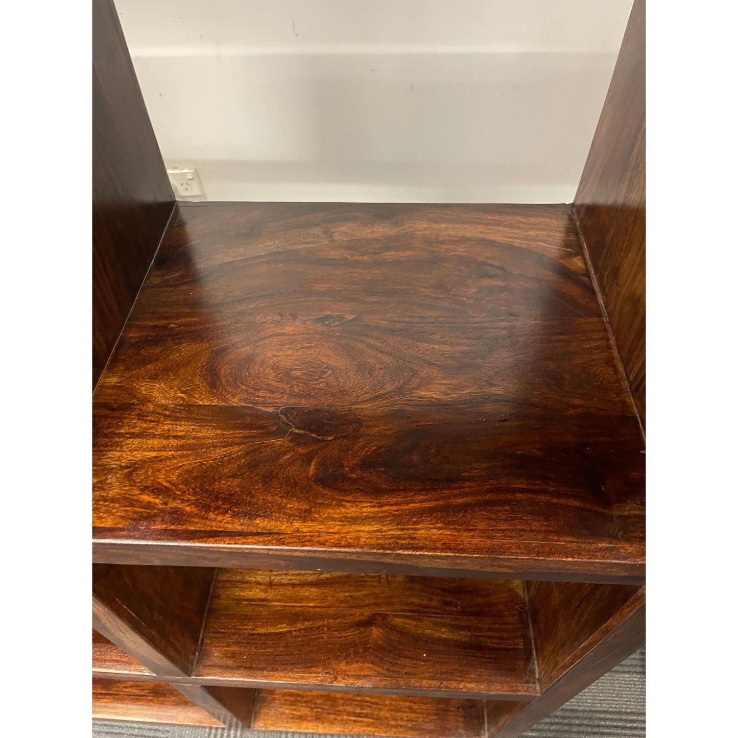 Solid Benato Indian Rosewood 12-cube display unit by MyChocolateWood, showcasing a sleek, polished wooden furniture piece.