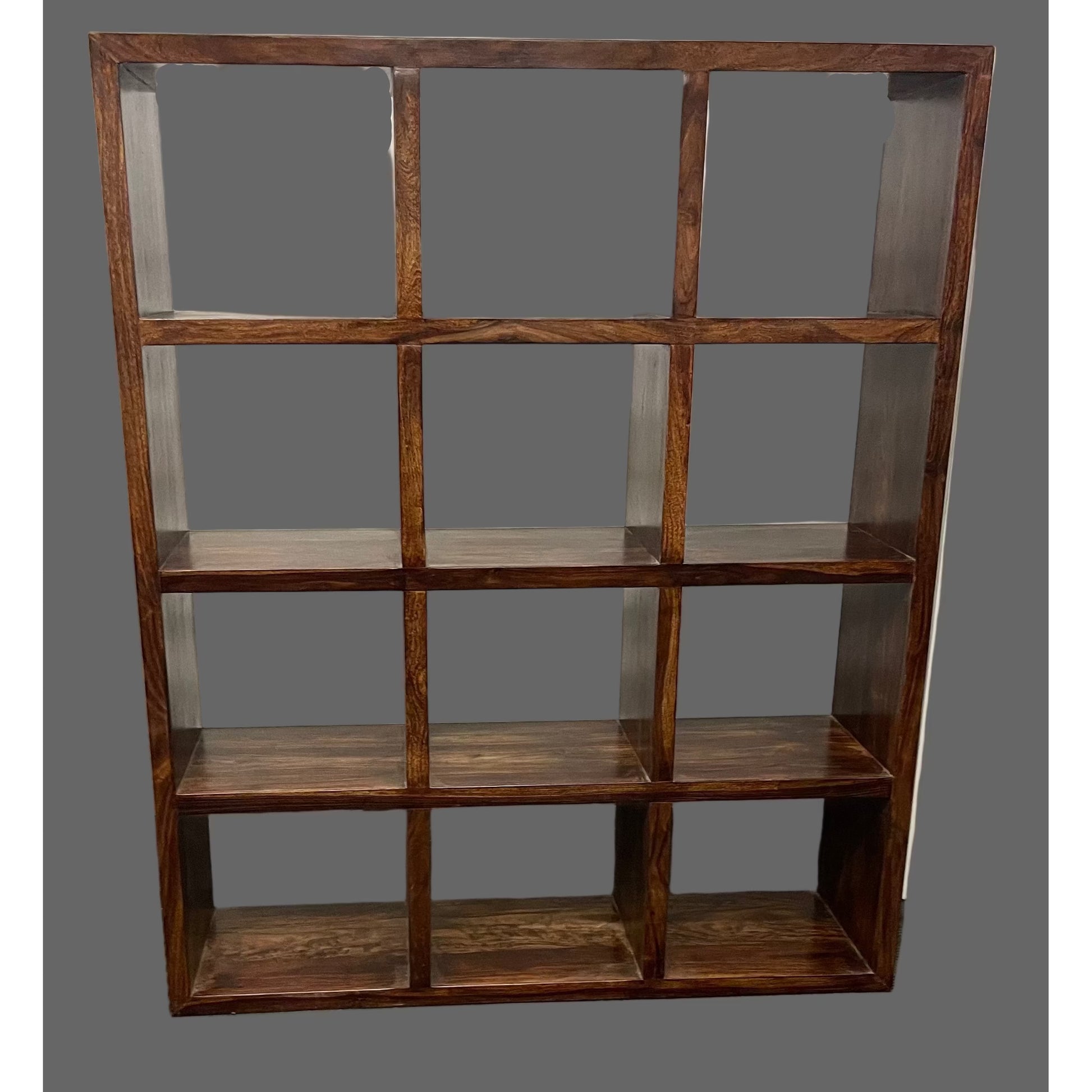 Solid Benato Indian Rosewood 12-cube display unit by MyChocolateWood, showcasing a sleek, polished wooden storage and display piece.