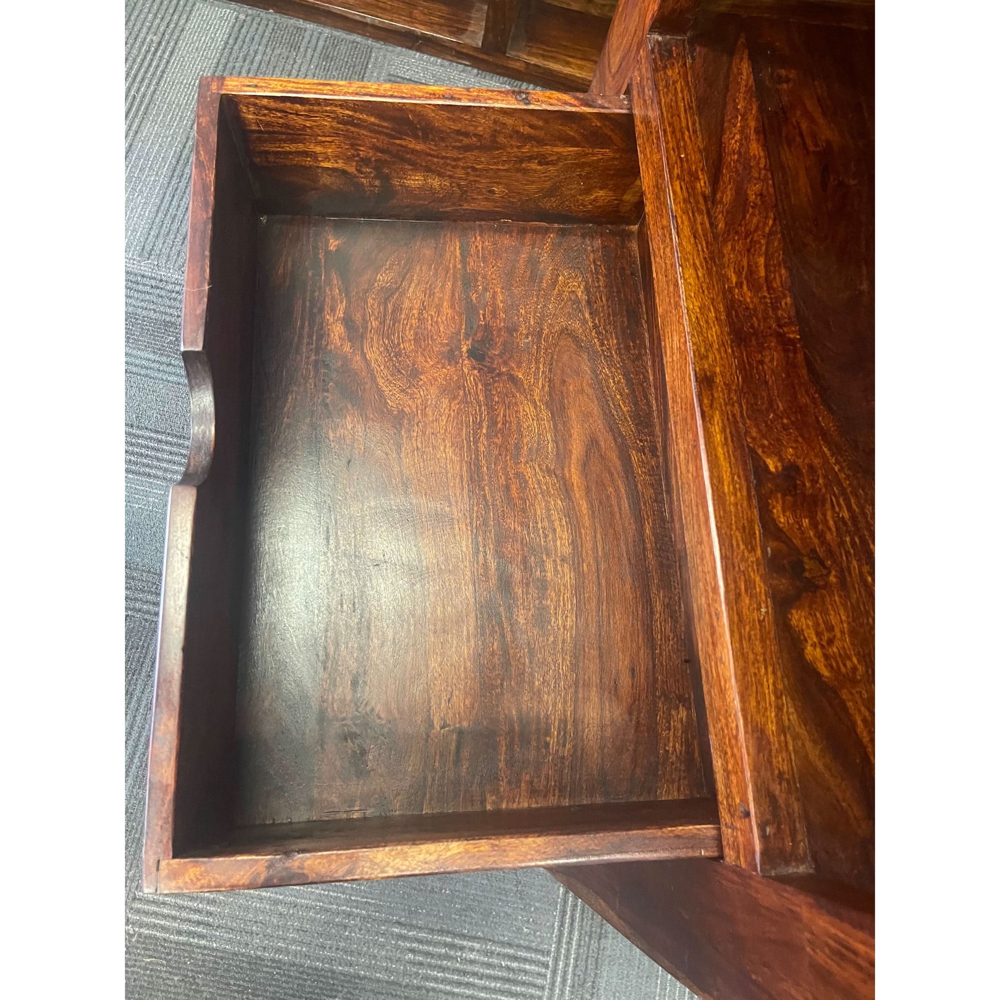 Solid Benato Indian Rosewood bookcase with 3 drawers and 3 shelves, showcasing durable wood and elegant craftsmanship.