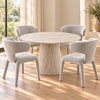 Byrd 5-Piece Dining Set — Round Travertine Look Dining Table 120cm & 4 Byrd Dining Chairs in Ivory - Chocolate Wood