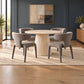 Byrd 5-Piece Dining Set — Round Travertine Look Dining Table 120cm & 4 Byrd Dining Chairs in Flecked Mocha - Chocolate Wood
