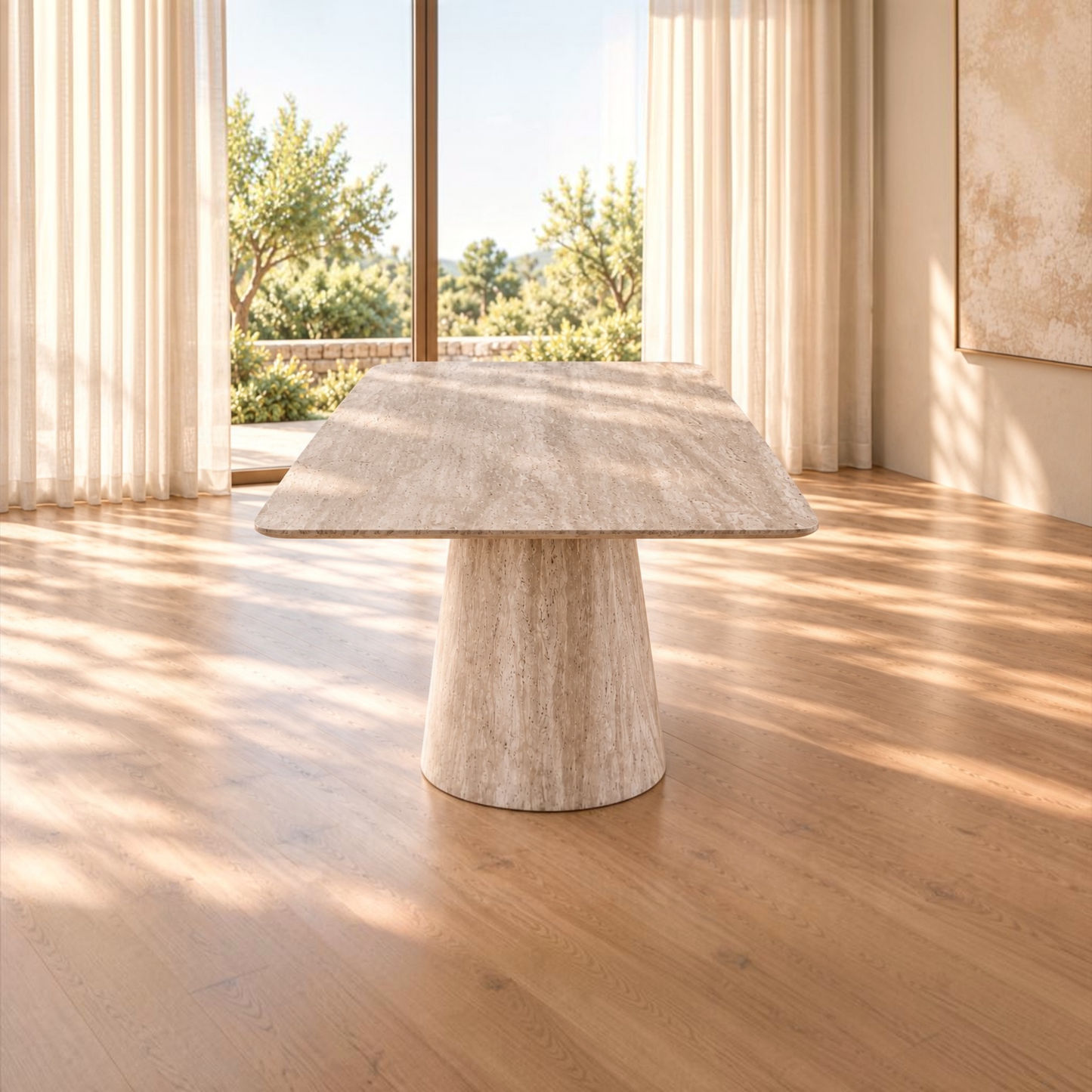Byrd Rectangular Travertine Look Dining Table in White 180cm