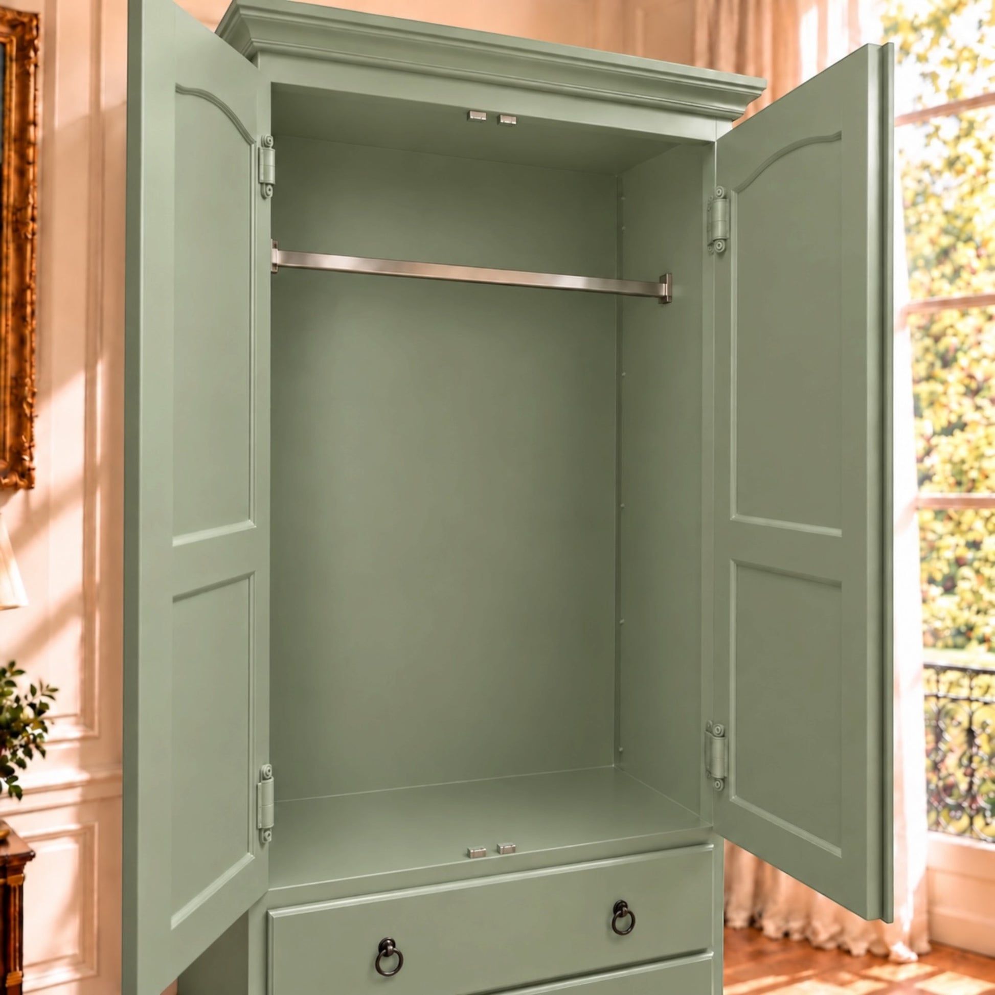 Cambridge Wardrobe / Armoire in Green Spruce - Chocolate Wood