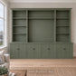 Harrington 5-piece wall unit in Dulux Mountain Camp with solid panel doors and knob handles
