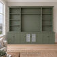 Harrington 5-piece wall unit in Dulux Mountain Camp with frosted glass centre doors and knob handles