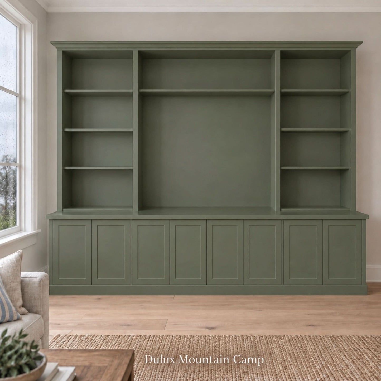 Harrington 5-piece wall unit in Dulux Mountain Camp with solid panel doors and no handles
