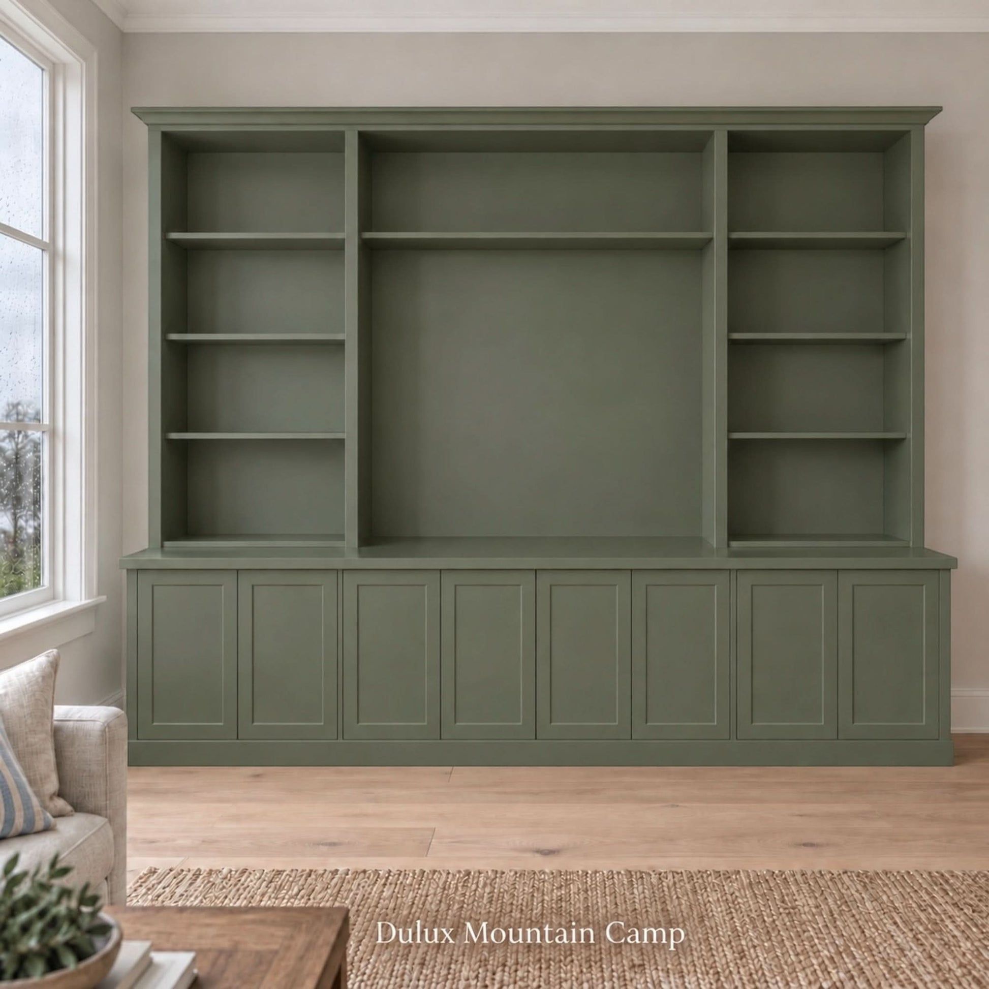 Harrington 5-piece wall unit in Dulux Mountain Camp with solid panel doors and no handles