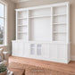 Harrington 5-piece wall unit in White, angled view with frosted glass centre doors
