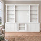 Harrington 5-piece wall unit in White with the centre buffet doors open to show interior storage