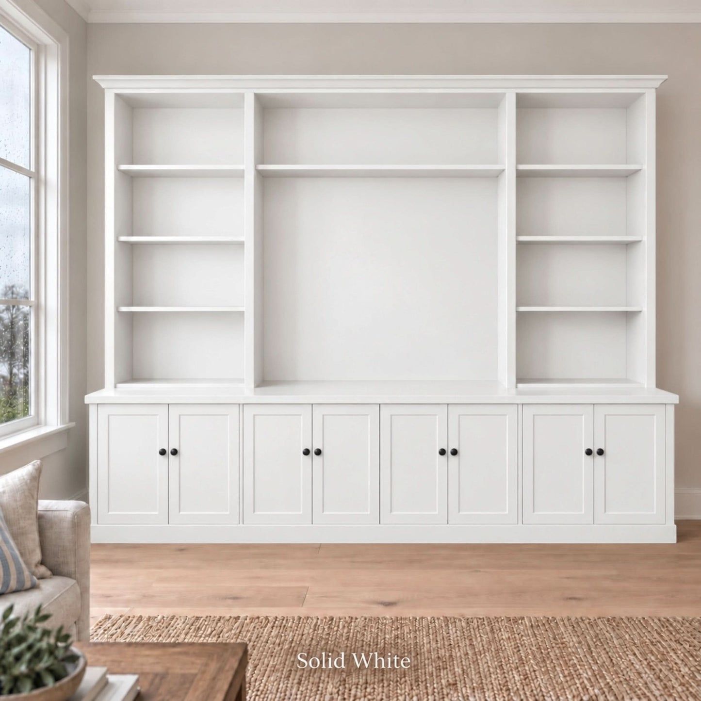 Harrington 5-piece wall unit in White with solid panel doors and knob handles