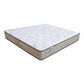 A luxury mattress with a white tufted top and a beige side panel, shown at an angle on a plain white background.