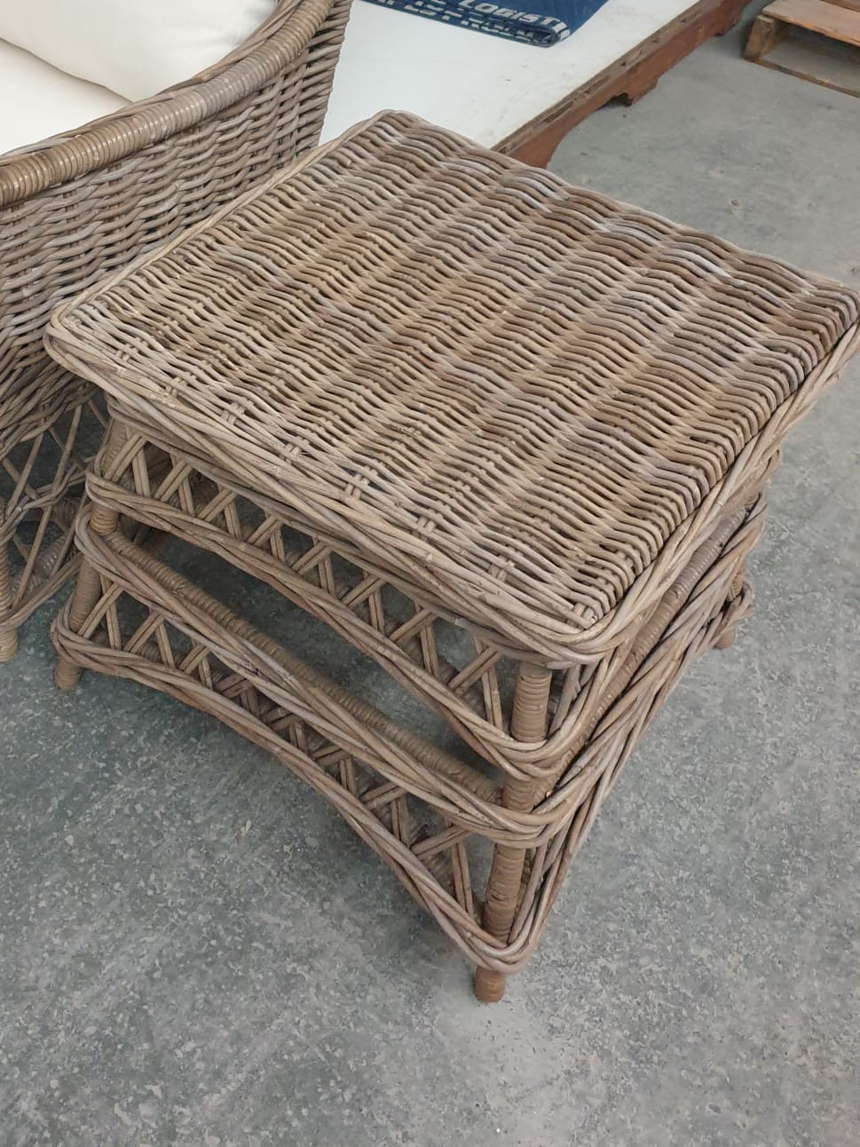 HARRISON KUBU GREY RATTAN SIDE TABLE - MyChocolateWood