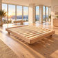 Malanya Bed with Curved Edges & Floating Legs in Vic Ash, Clear Lacquer - Chocolate Wood